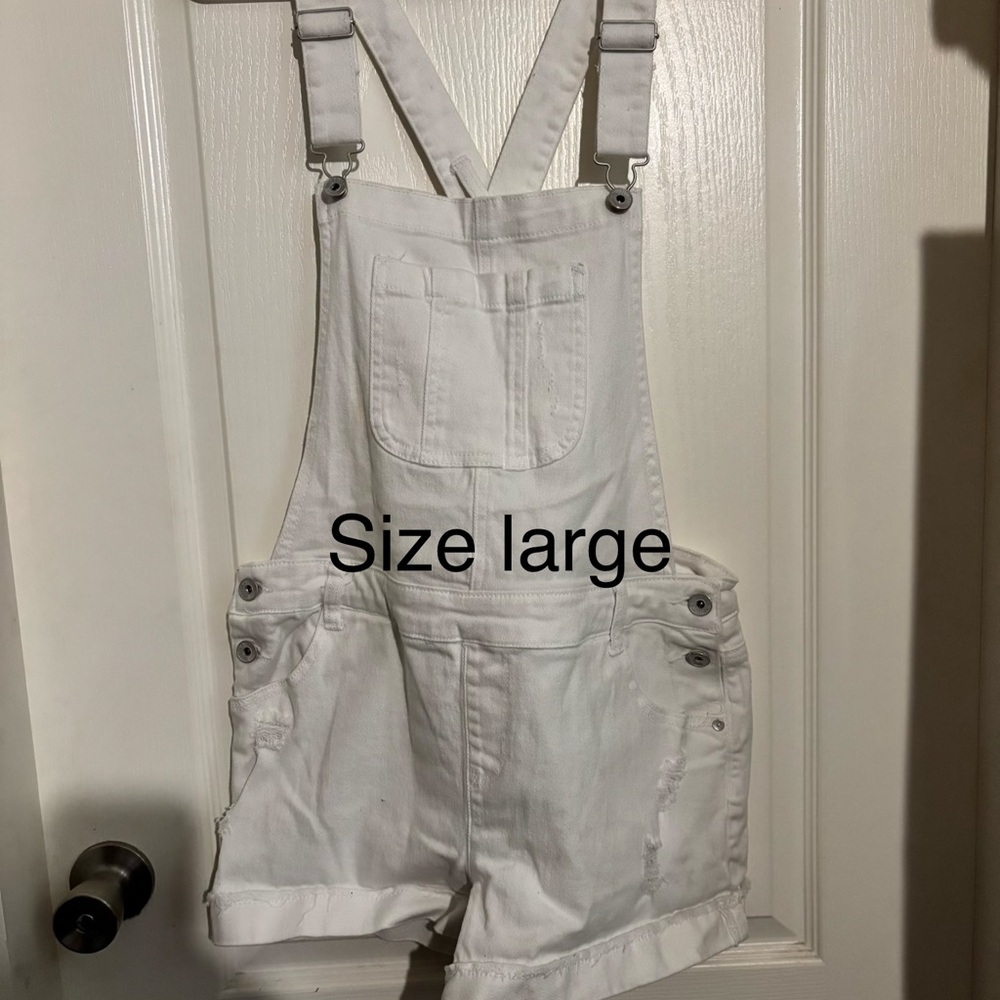 No Boundaries White Denim Short Overalls